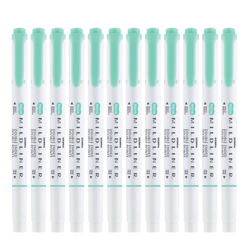 Zebra Pen Mildliner Dual-Tip Highlighters, Broad and Fine Tips, Ideal for Bible Highlighting, No Bleed, School Supplies, Teacher Supplies, and Office Supplies, Mild Blue-Green Ink, 12-Pack (78220upc) - Image 2